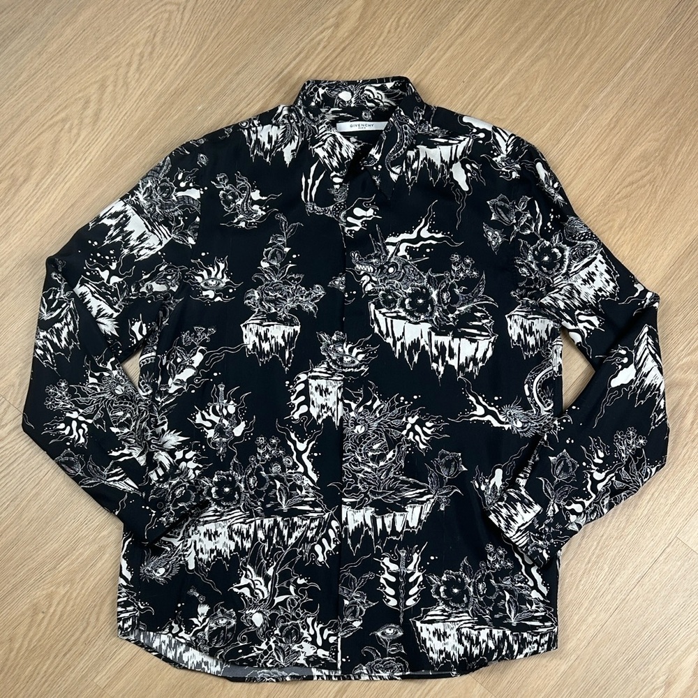 Men’s Givenchy 100% Silk Monster Sky Button Down Shirt 42